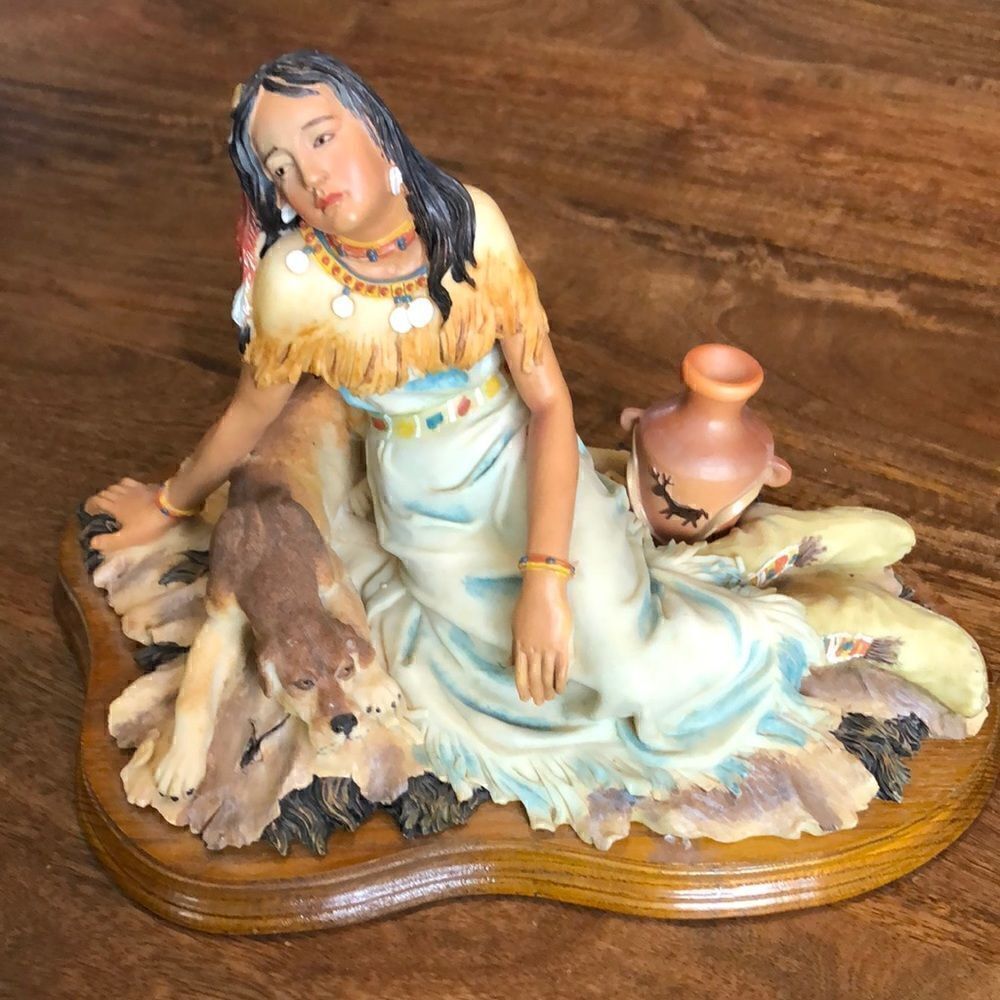 Vintage Native American Maiden Sitting On The Ground With Her Dog-RARE FIND